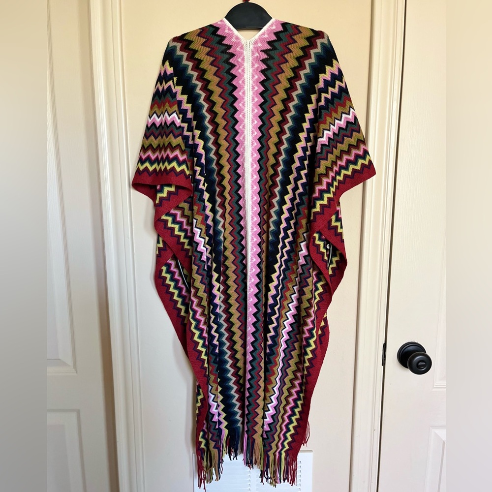 Missoni Chevron Print Wool Blend Ruana Outer Shawl Multi Color - Picture 5 of 5